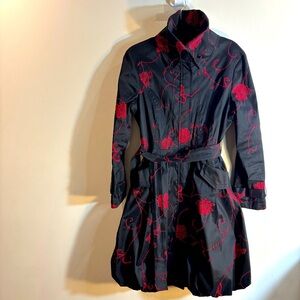 SAMUEL DONG Sz S Jacket Embroidered Roses Funnel Neck Zipper Closure Pockets NEW